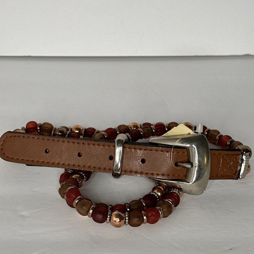 Vintage Women's M Express Compagnie Internationale Brown Beaded Belt Boho Festiv